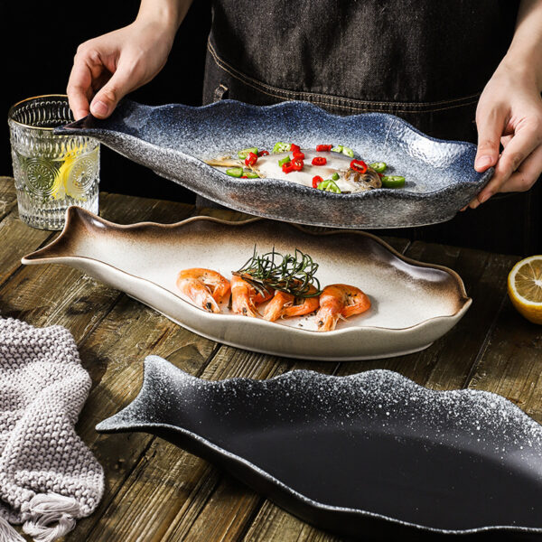 Commercial Hotel Large Size Steamed Fish Plate Japanese Household Ceramic Tableware, Large Ceramic Plate for Steamed Fish, Ideal for Commercial and Home Use