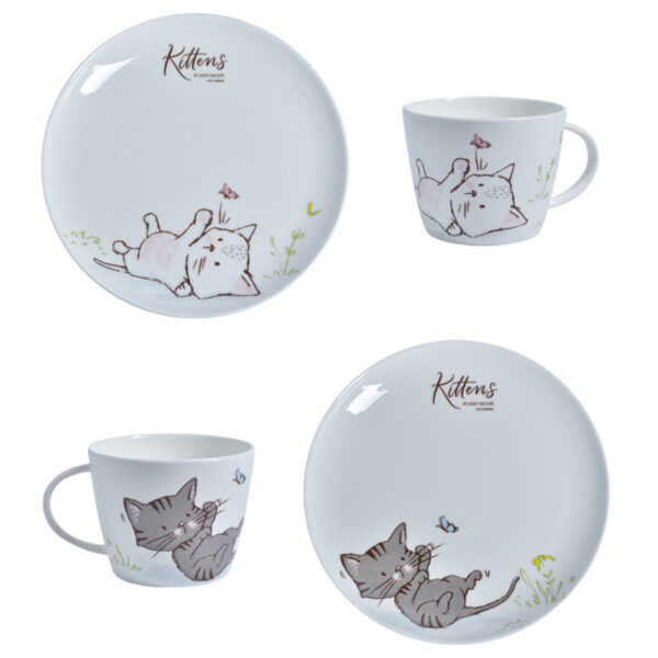 Simple Cat Ceramic Western Dish Bone China Breakfast Plate Household Tableware, Charming Cat-Themed Bone China Breakfast Plate, Simple and Elegant Dish for Home Dining