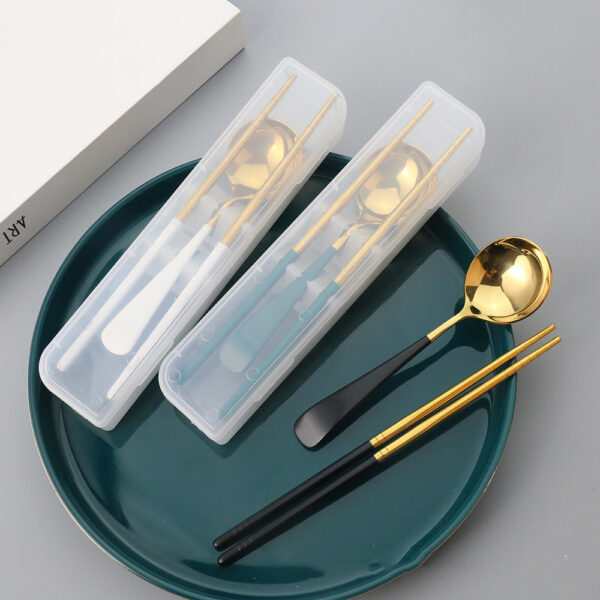 Durable Two-Piece Stainless Steel Tableware Set, Includes Spoon and Chopsticks, Stylish and Functional Dining Utensils