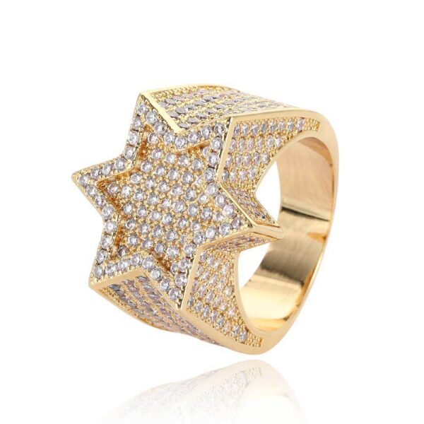 Hip Hop Micro Inlaid Zircon Six-Pointed Star Ring for Men, Trendy Micro Inlaid Zircon Six-Pointed Star Ring for Men, Stylish Hip Hop Zircon Star Ring for Men