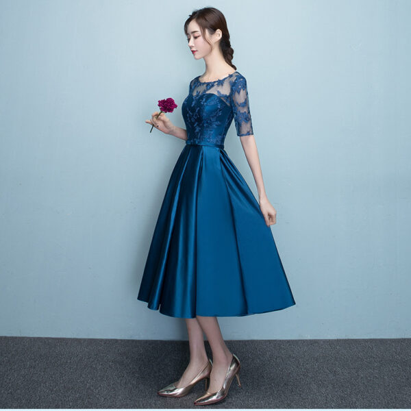 Elegant Blue Slimming Evening Dress, Mid-length Western Style Party Dress, Summer Banquet Slim Fit Dress