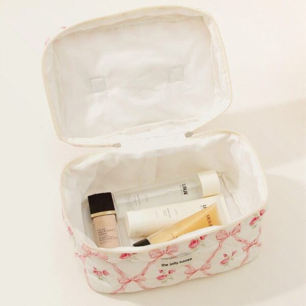 Bow Cotton Makeup Bag with Large Capacity, Ins Style Portable Storage Bag, Stylish and Practical Wash Bag