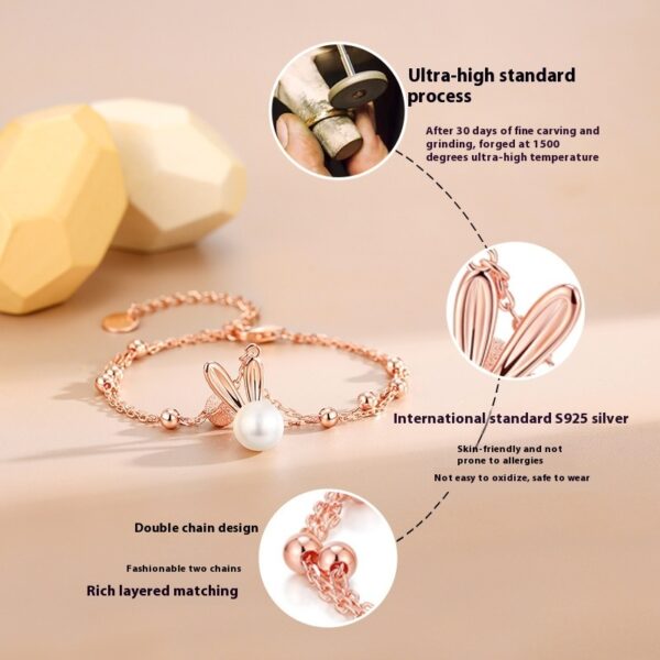 Ferris Wheel Rabbit Pearl Bracelet for Women, All-Match Ferris Wheel Rabbit Bracelet, Elegant Pearl Bracelet with Ferris Wheel Rabbit Charm