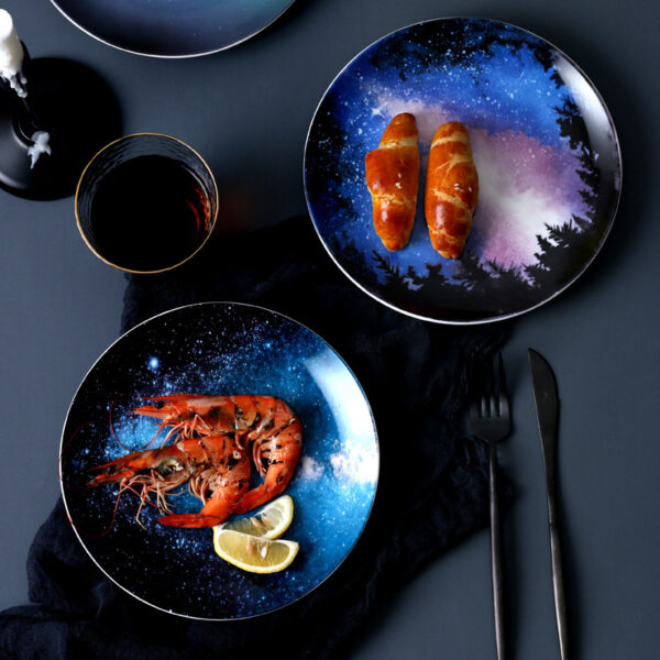 Creative Starry Tableware, Artistic Starry Night-Inspired Dinnerware Set, Unique Starry Sky Ceramic Plates and Bowls