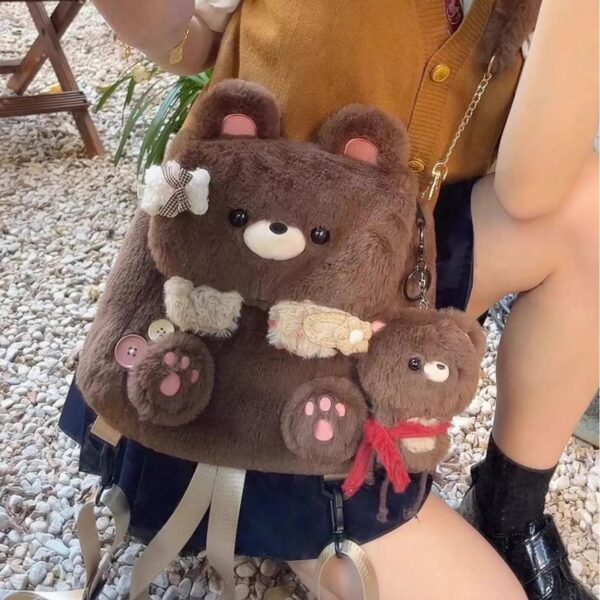 Large Capacity Plush Bear Backpack for Women, Cute Personality Bear Design Backpack, Adorable Plush Backpack for Women