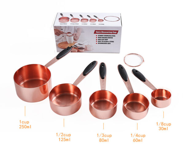 Rose Gold 10-Piece Stainless Steel Measuring Cup Set, Stylish and Durable Baking Tools Set, Professional Measuring Cups for Baking and Bartending