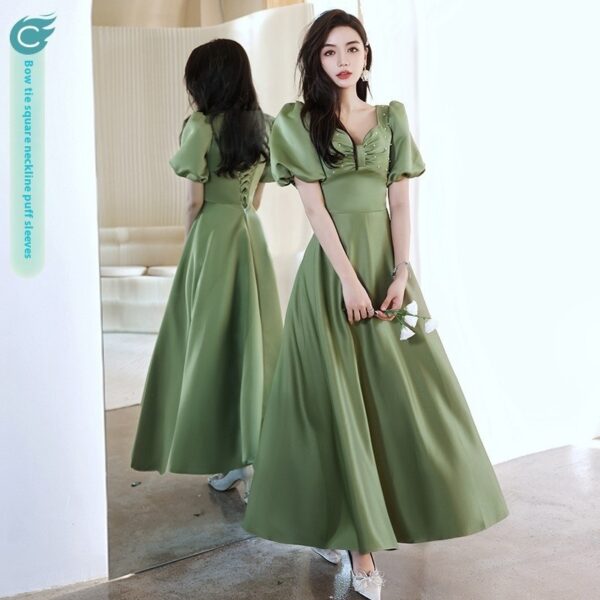 2024 Avocado Green Satin Spring Dress, Women's Group Dress in Avocado Green, Elegant Sisters Dress Skirt