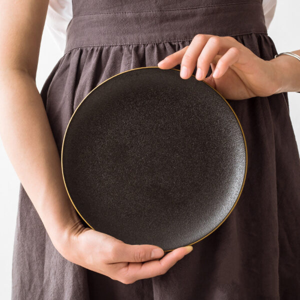 Elegant Black Ceramic Tableware Set with Plate, Bowl, and Fruit Plate, Stylish Phnom Penh-Inspired Design, Perfect for Modern Dining