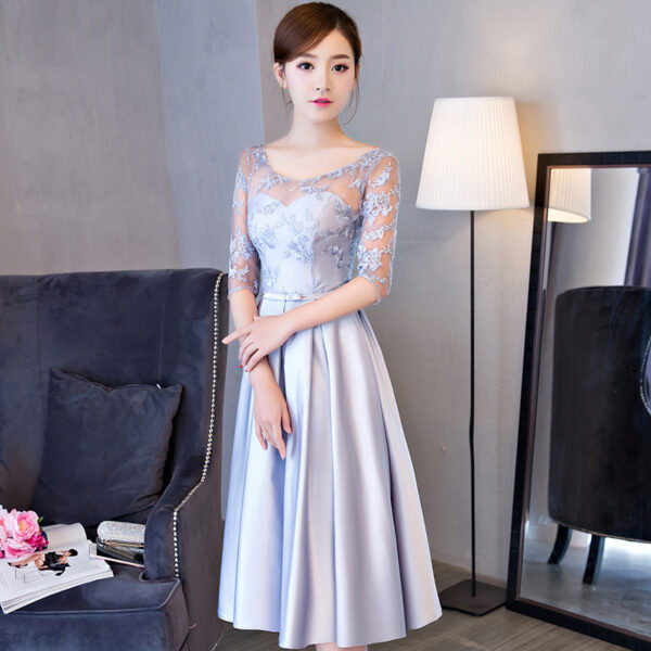 Elegant Blue Slimming Evening Dress, Mid-length Western Style Party Dress, Summer Banquet Slim Fit Dress