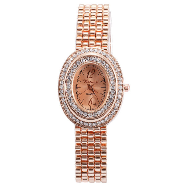 Women's Casual Oval Dial Diamond Quartz Watch, Stylish Oval Dial Quartz Watch with Diamond for Women, Elegant Women's Fashion Quartz Watch with Oval and Diamond Design