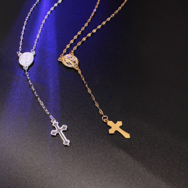 Three-Color Cross Virgin Necklace for Ladies, European and American Fashion Cross Necklace, Stylish Three-Color Cross Necklace for Women