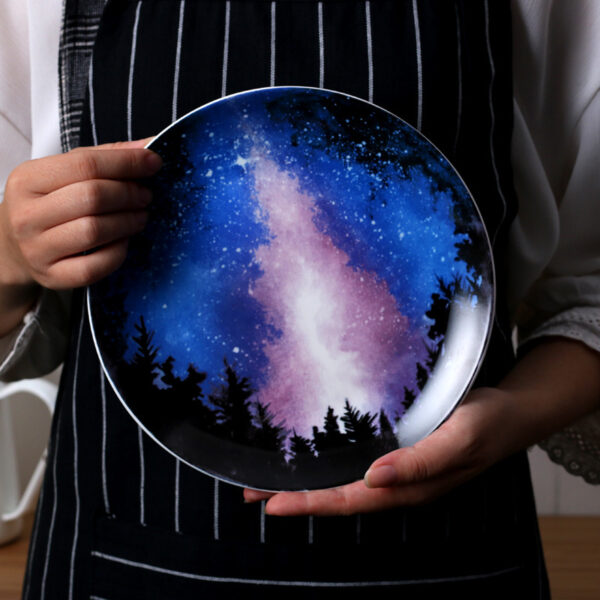 Creative Starry Tableware, Artistic Starry Night-Inspired Dinnerware Set, Unique Starry Sky Ceramic Plates and Bowls