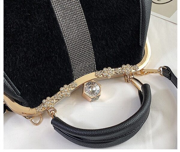 Autumn Winter Diamond-Embellished Handbag, All-Match Horse Hair-Like Handbag, Diamond-Embedded Horse Hair Style Handbag