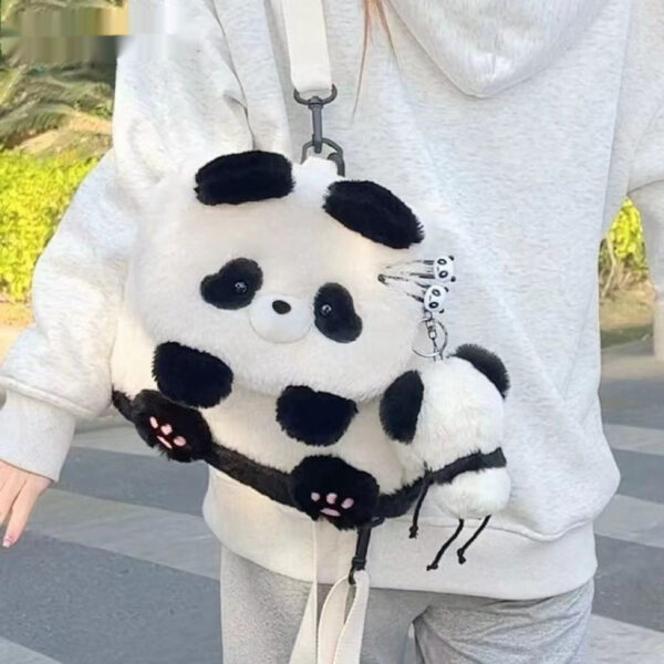 Panda Holding Bamboo Flap Bag, Cute Plush Doll Shoulder Bag, Adorable Panda Plush Single Shoulder Bag