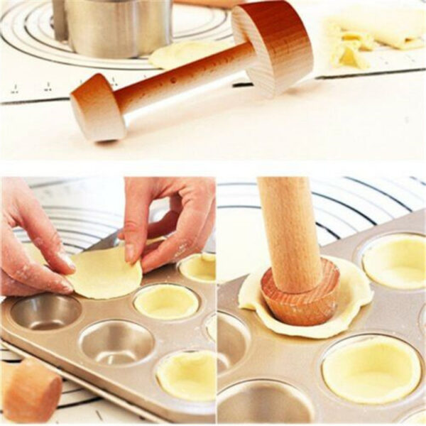 Double-Sided Wooden Tart Tamper for Pastries, Versatile Egg Tart Pusher for Baking, Durable Wooden Pastry Tools for Kitchen