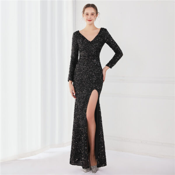 Long Sleeve Sequined Fishtail Evening Dress, Gas Field Queen Gown, Elegant Sequined Fishtail Dress