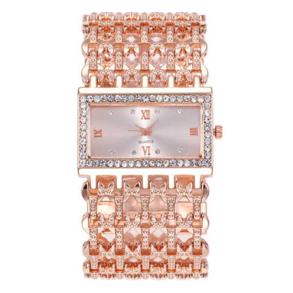 Women's Steel Band Watch with Square Dial and Diamond Rhinestones, Elegant Steel Band Watch with Roman Numerals and Diamonds for Women