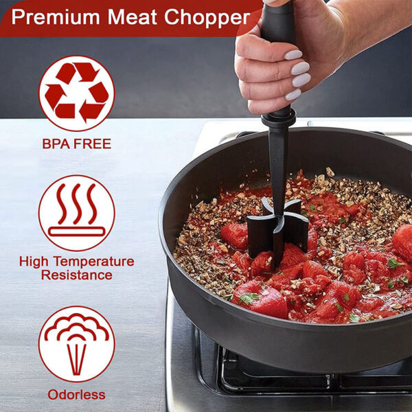 Heat Resistant Nylon Meat Masher, Non-Stick Hamburger Chopper, Kitchen Gadget for Ground Meat and Cookware