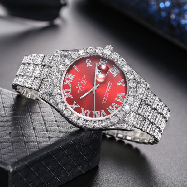 Full Diamond Surface Roman Scale Steel Watch, Luxury Diamond-Encrusted Roman Scale Steel Watch, Elegant Full-Diamond Roman Steel Watch