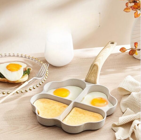 Durable Aluminum Four-Hole Frying Pan, Non-Stick Cooking Pan for Multiple Items, Ideal for Eggs and Pancakes