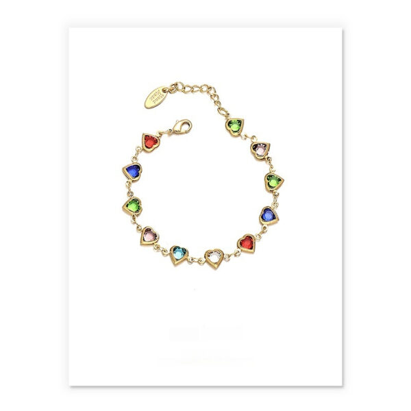 Brass Plated 18K Real Gold and White Gold Color Glass Heart Bracelet, Summer Candy Color Glass Heart Necklace with 18K Gold Plating