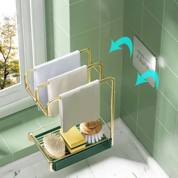 Wall-Mounted Sponge Holder with Drain Tray, Kitchen Organizer for Sponges and Brushes, Adjustable Sink Rack for Soap and Dish Drainage