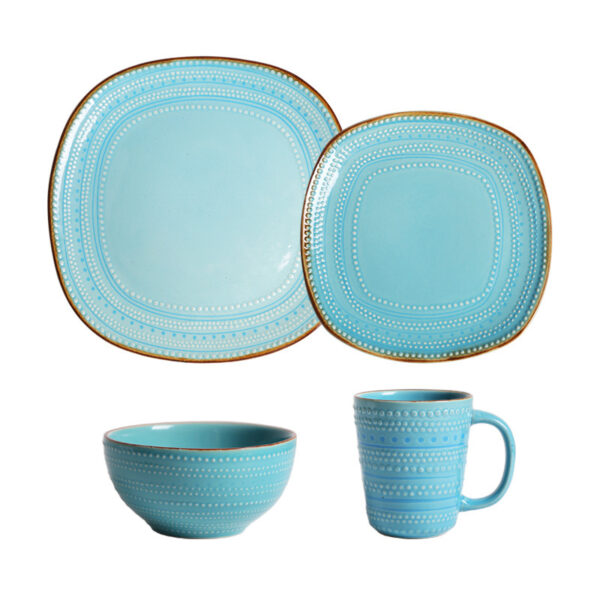 Four-Piece Set Creative Embossed Ceramic Tableware, Elegant Salad Bowls Set, Unique Embossed Design Tableware