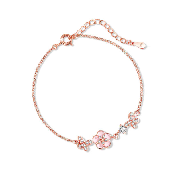 Butterfly Sterling Silver Bracelet with Zircon and Peach Blossom Design, Women's Light Luxury Sterling Silver Bracelet with Butterflies