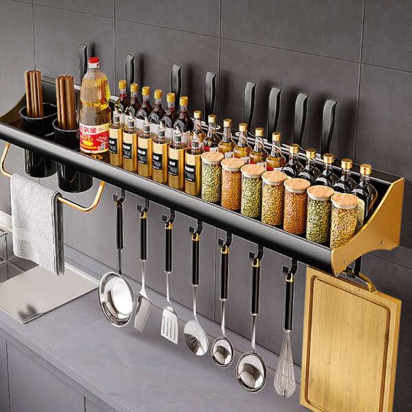 Fashionable Wall-Mounted Kitchen Shelf, Punch-Free Multifunctional Organizer for Stylish Storage