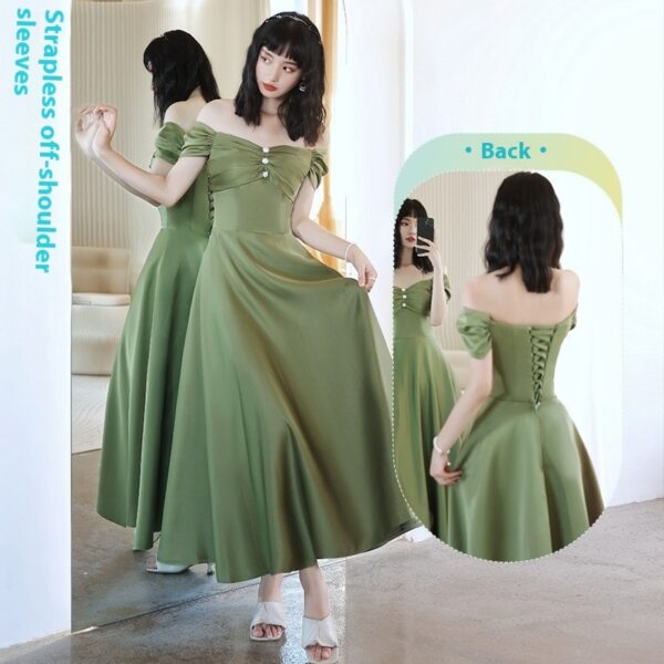 2024 Avocado Green Satin Spring Dress, Women's Group Dress in Avocado Green, Elegant Sisters Dress Skirt