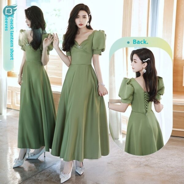 2024 Avocado Green Satin Spring Dress, Women's Group Dress in Avocado Green, Elegant Sisters Dress Skirt