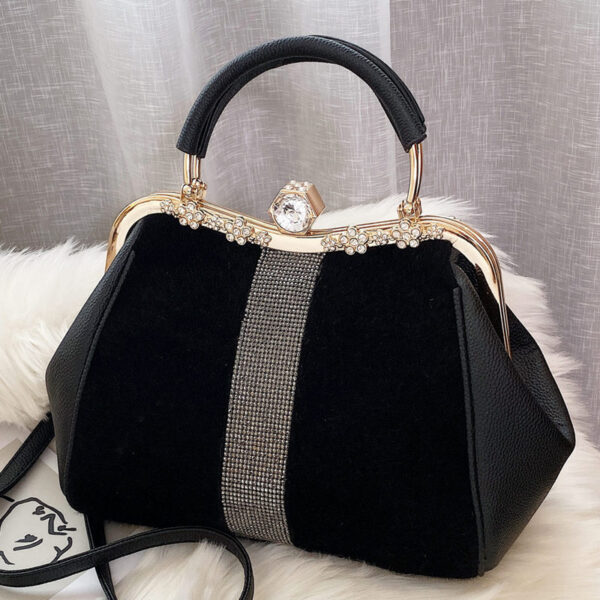 Autumn Winter Diamond-Embellished Handbag, All-Match Horse Hair-Like Handbag, Diamond-Embedded Horse Hair Style Handbag