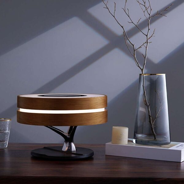 Intelligent Music Bluetooth Speaker with Wireless Charging Bed Lamp, WiFi Circle Tree LED Light with Bluetooth Speaker and Wireless Charging, Round Bluetooth Speaker Bed Lamp with Wireless Charging