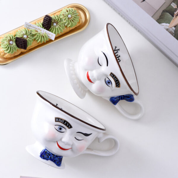 Creative Retro Face Bow Cups, Unique Couple’s Mugs, Playful Vintage Design Drinkware