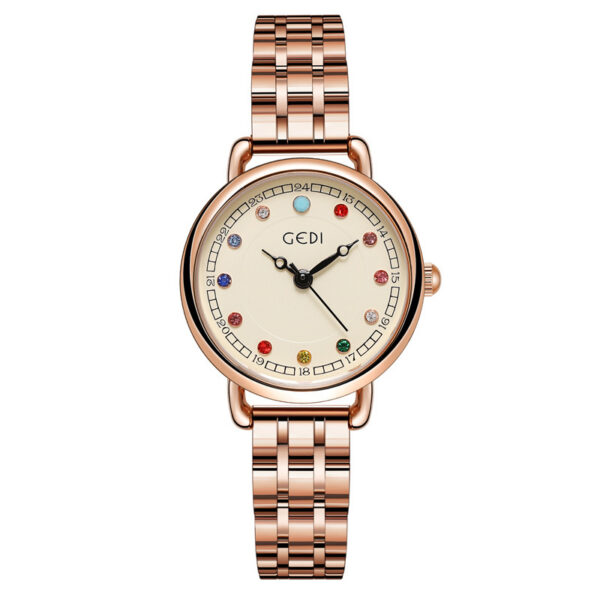 Niche Women's Stylish Steel Belt Quartz Watch with Birthstone, Elegant Light Luxury Ins-Style Waterproof Quartz Watch for Women