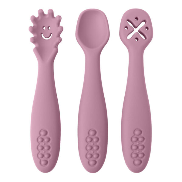 Set of 3 Silicone Spoons and Forks for Baby, Soft and Safe Baby Cutlery, Non-Toxic Silicone Baby Feeding Utensils