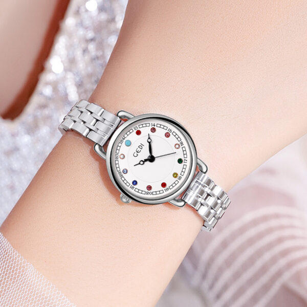 Niche Women's Stylish Steel Belt Quartz Watch with Birthstone, Elegant Light Luxury Ins-Style Waterproof Quartz Watch for Women