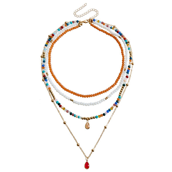 Bohemian Multi-Layer Necklace with Contrast Color Rice-Shaped Beads, Stylish Bohemian Stringed Beads Necklace, Colorful Multi-Layer Beaded Necklace