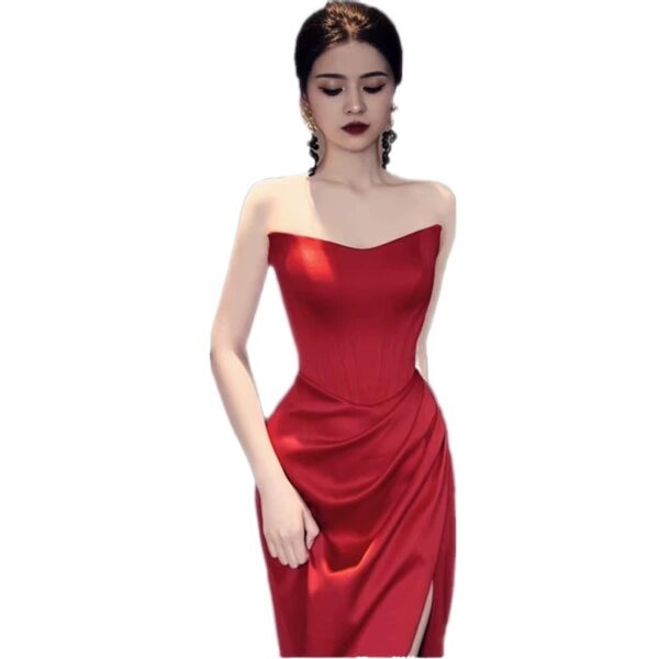 Fashionable Wine Red Engagement Dress, Casual Wedding Dress for Brides, Small Size Back-to-Door Dress