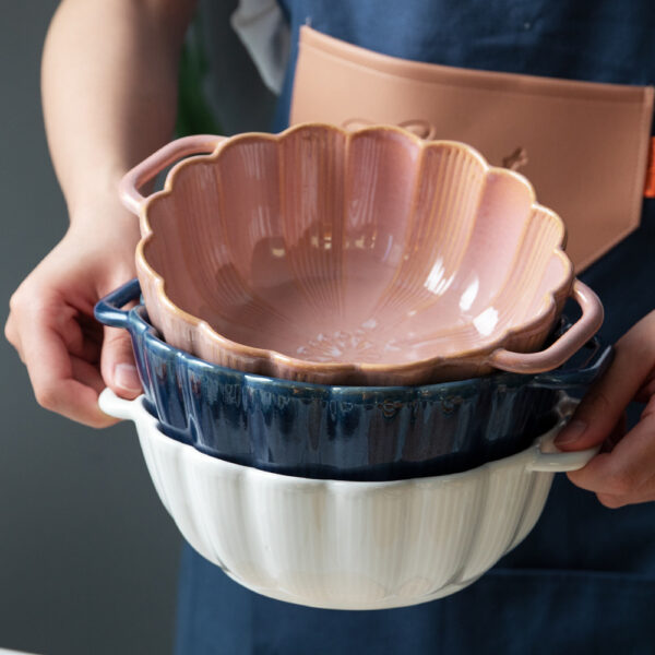 Spacious Nordic-Style Ceramic Salad Bowl, Large Binaural Design for Elegant Dining, Perfect for Serving Salads and Side Dishes