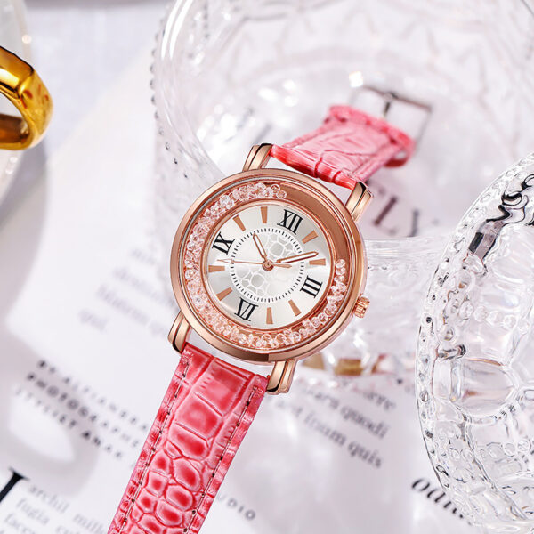 Quicksand Beads Quartz Watch with Female Belt Design, Stylish Female Quartz Watch with Quicksand Beads, Elegant Female Belt Quartz Watch with Quicksand Effect