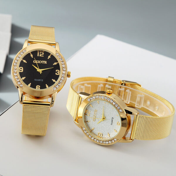 Women's Fashionable Diamond Case Quartz Watch, Elegant Women's Quartz Watch with Diamond Case, Stylish Diamond Case Quartz Watch for Women