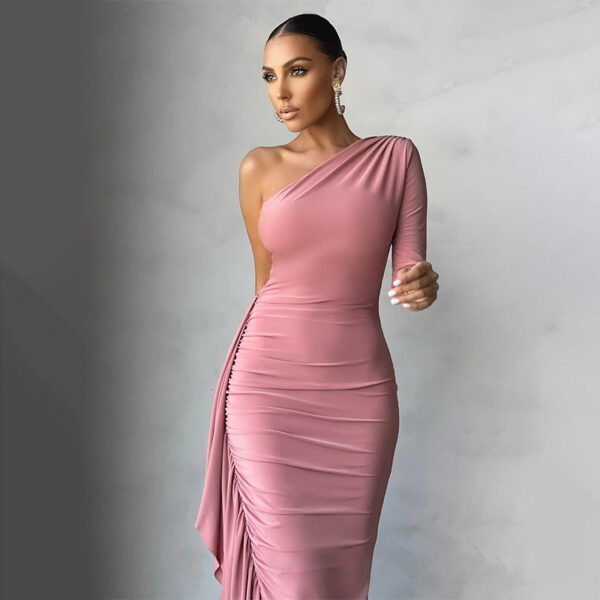 Fashion Design Slim Fit Pleated Skirt Long-Sleeved Dress, Temperament Long-Sleeved Dress with Pleated Skirt, Stylish Slim Fit Dress