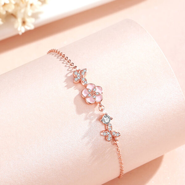 Butterfly Sterling Silver Bracelet with Zircon and Peach Blossom Design, Women's Light Luxury Sterling Silver Bracelet with Butterflies