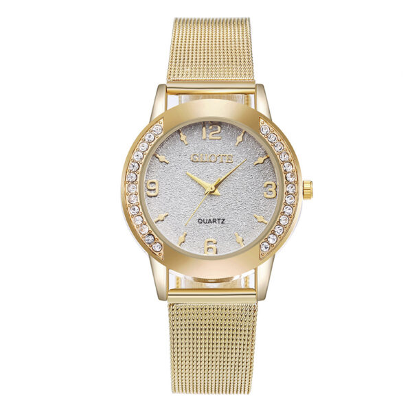 Women's Fashionable Diamond Case Quartz Watch, Elegant Women's Quartz Watch with Diamond Case, Stylish Diamond Case Quartz Watch for Women