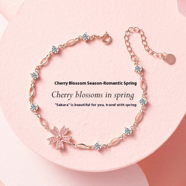 Ferris Wheel Cherry Blossom S925 Sterling Silver Bracelet, Elegant Cherry Blossom Bracelet with Ferris Wheel Design, Women’s Sterling Silver Cherry Blossom Bracelet