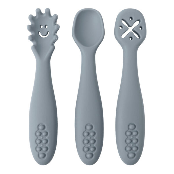 Set of 3 Silicone Spoons and Forks for Baby, Soft and Safe Baby Cutlery, Non-Toxic Silicone Baby Feeding Utensils