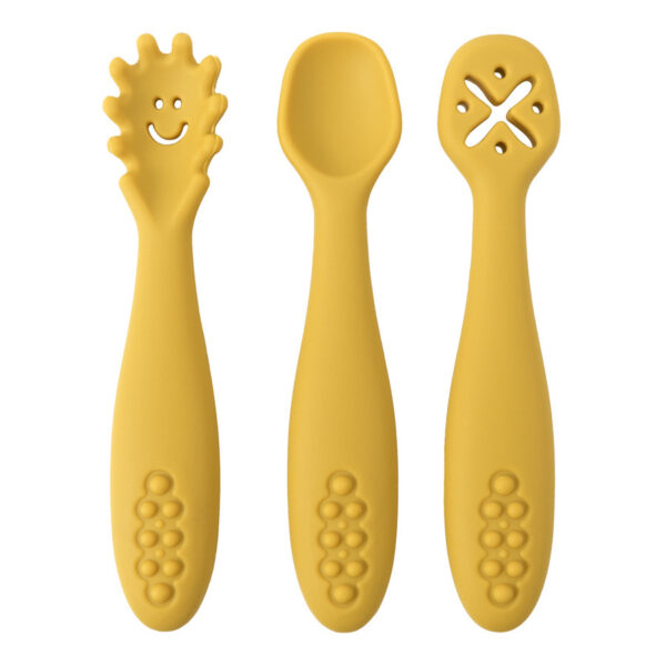 Set of 3 Silicone Spoons and Forks for Baby, Soft and Safe Baby Cutlery, Non-Toxic Silicone Baby Feeding Utensils