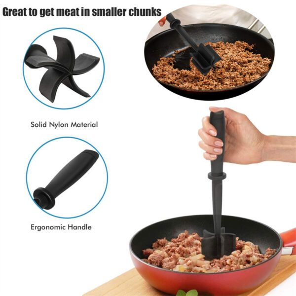 Heat Resistant Nylon Meat Masher, Non-Stick Hamburger Chopper, Kitchen Gadget for Ground Meat and Cookware