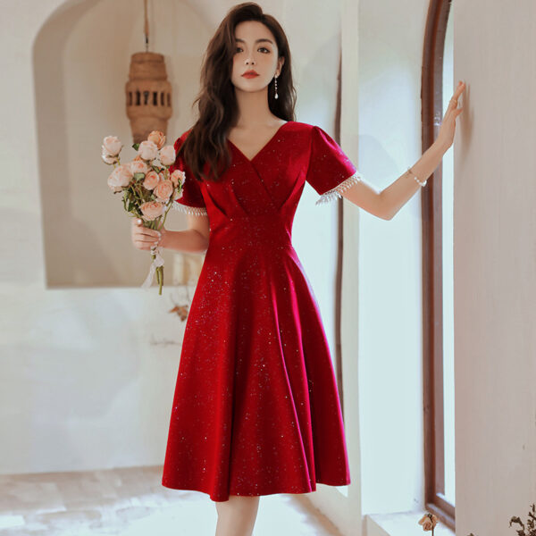 Wine Red Toast Dress for Bride, Wedding Engagement Evening Gown, Elegant Wine Red Gown for Bridal Toast, Stylish Evening Dress for Weddings